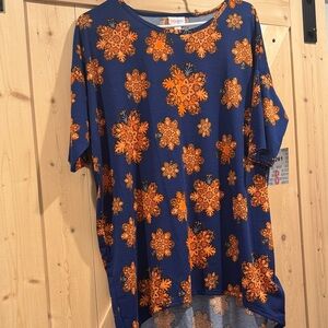 Lularoe Irma- Floral Print Women's Top - Blue and Orange